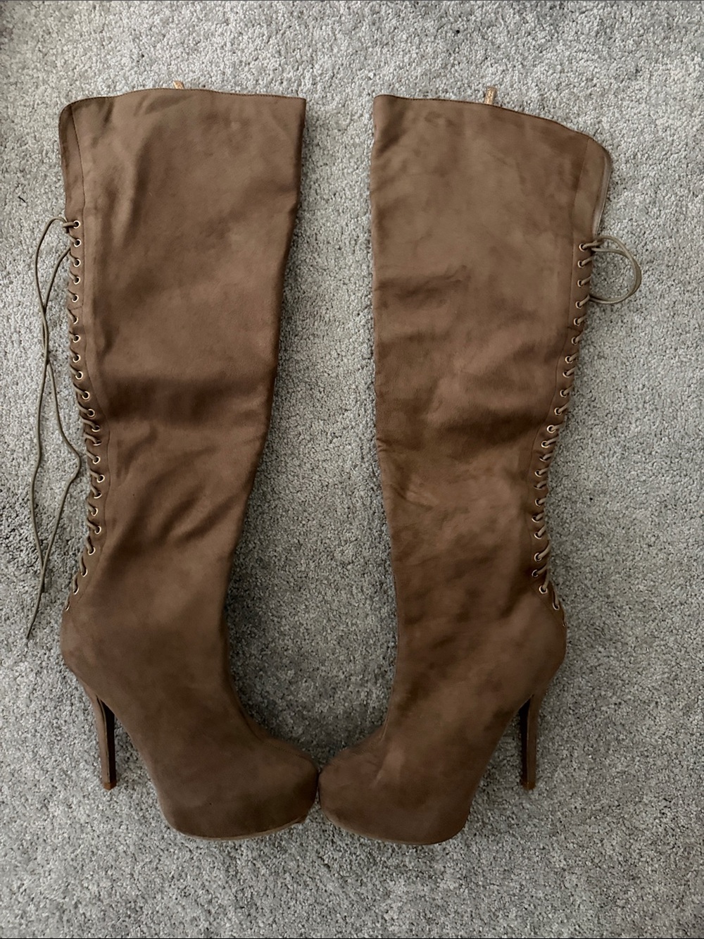 Women's Brown Over-the-Knee Lace-Up Platform Boots